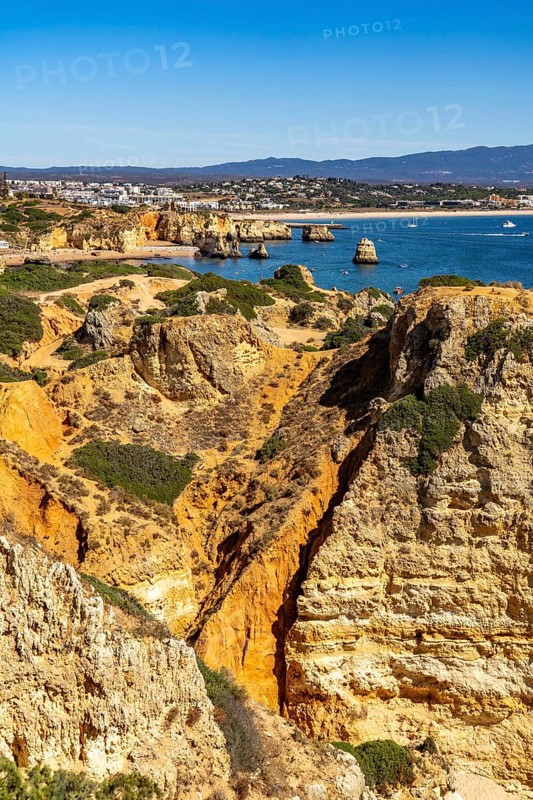 Ponta da Piedade rocky coast, rugged coastal landscape, right next to the centre of Lagos, in the west of the Algarve, Portugal
