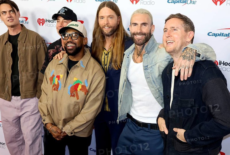 Sam Farrar, Matt Flynn, Paul PJ Morton, James Valentine, Adam Levine and Jesse Carmichael of Maroon 5 at the 2025 iHeartRadio Music Festival held at T-Mobile Arena in Las Vegas, USA on September 19-20, 2025, Las Vegas, NV, USA, Las Vegas, Nevada, USA