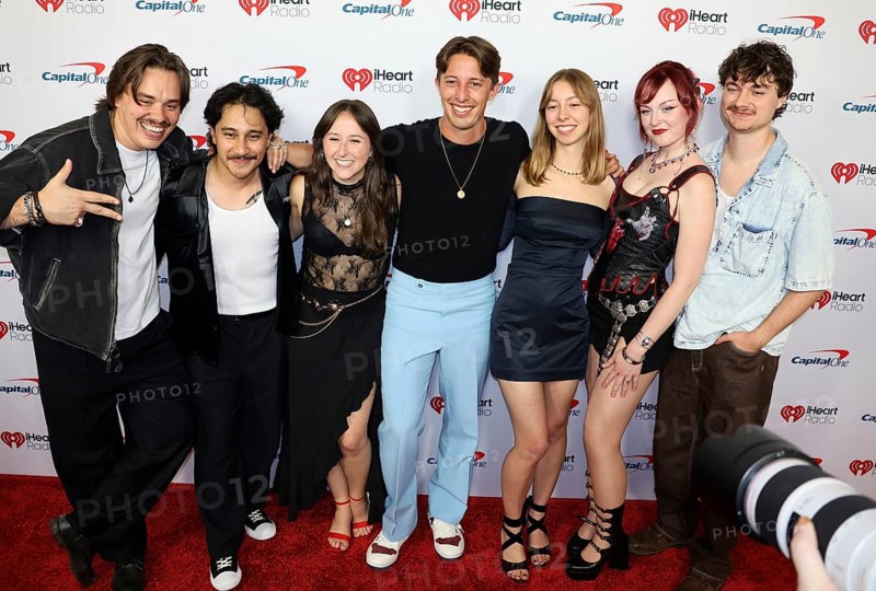 Samuel Donner, Sophia Donner, Angelina White, Riley Wilson, and the Ok Storytime podcast team at the 2025 iHeartRadio Music Festival held at T-Mobile Arena in Las Vegas, USA on September 19-20, 2025, Las Vegas, NV, USA, Las Vegas, Nevada, USA
