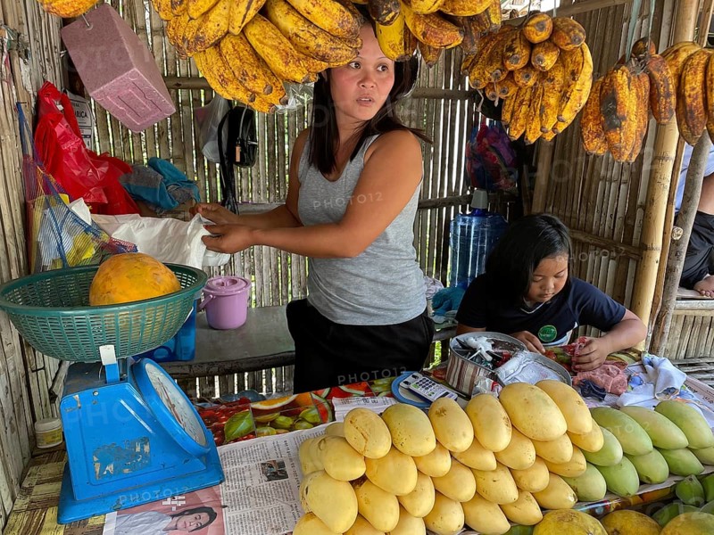 Vendor, Market, Market stall, Fruit, Mangoes, Bananas, Negros Occidental, Philippines