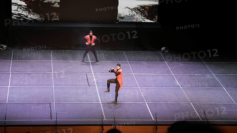 Male dancers from Fire of Anatolia perform the traditional Lezginka dance in Gaziantep, showcasing energetic jumps, fast spins, and powerful gestures. The Caucasian folk dance is widely recognized across Georgia and eastern Türkiye, Gaziantep, Gaziantep, Türkiye