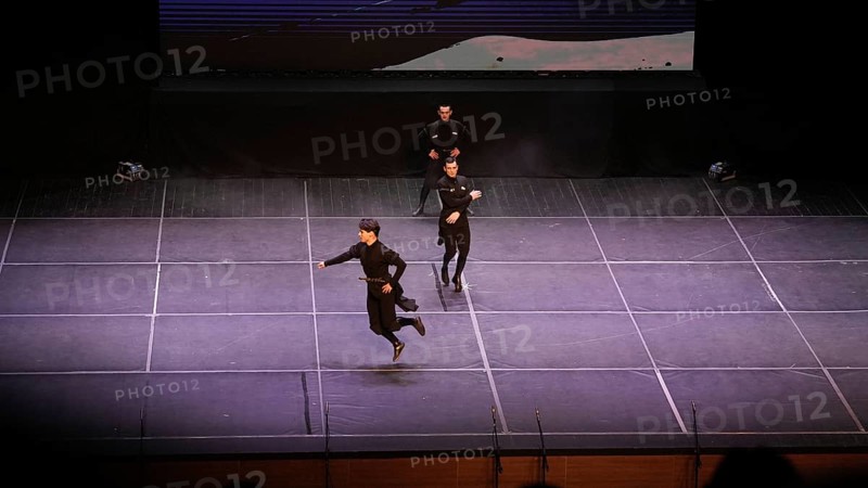 Male dancers from Fire of Anatolia perform the traditional Lezginka dance in Gaziantep, showcasing energetic jumps, fast spins, and powerful gestures. The Caucasian folk dance is widely recognized across Georgia and eastern Türkiye, Gaziantep, Gaziantep, Türkiye