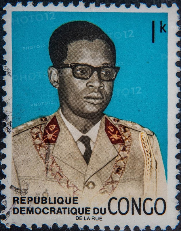 Mobutu Sese Seko, originally Joseph-Désiré Mobutu, (1930-1997) was President of Zaire from 1965 to 1997. Portrait on Congolese postage stamp