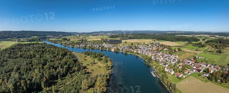 Aerial view, panorama of the municipality and enclave of Büsingen am Hochrhein, Rhine, district of Constance, Baden-Württemberg, Germany