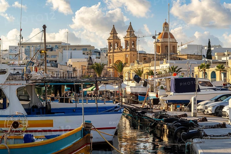 Beautiful view of Marsaxlokk, traditional maltese fisherman village on south of the island, Malta