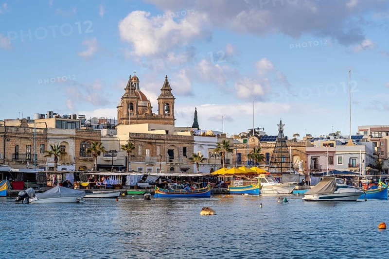Beautiful view of Marsaxlokk, traditional maltese fisherman village on south of the island, Malta