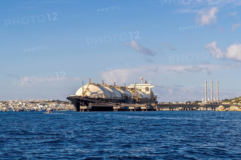 Floating Storage Unit or FSU next to power station by Marsaxlokk, south of Malta
