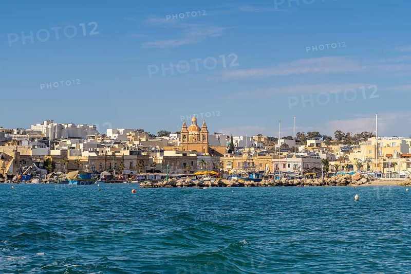 Beautiful view of Marsaxlokk, traditional maltese fisherman village on south of the island, Malta