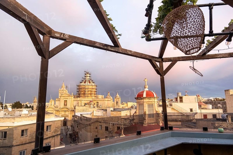 Rabat skyline with St Paul church dome on the left during sunset, Rabat Mdina, Malta