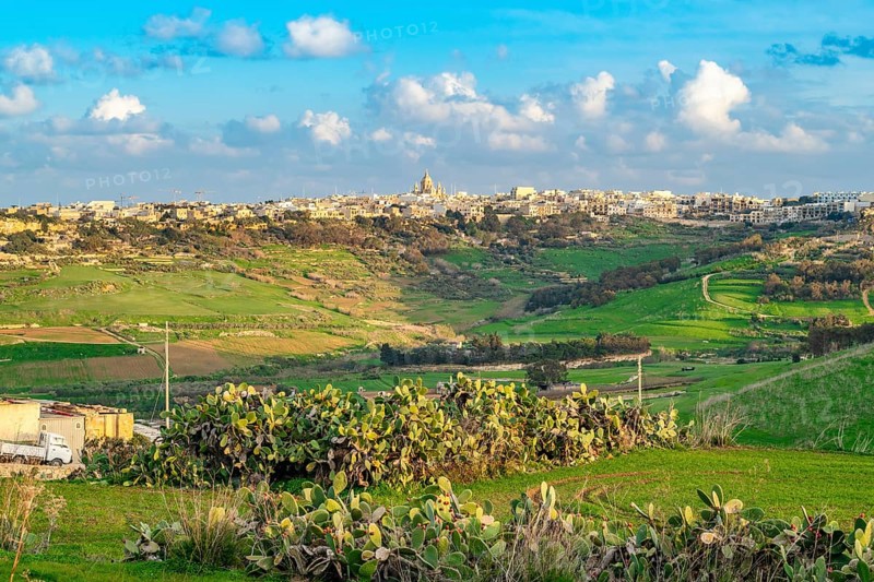 Beautiful view of nature at Gozo with Victoria or Rabat on the horizon, Gozo island, Malta