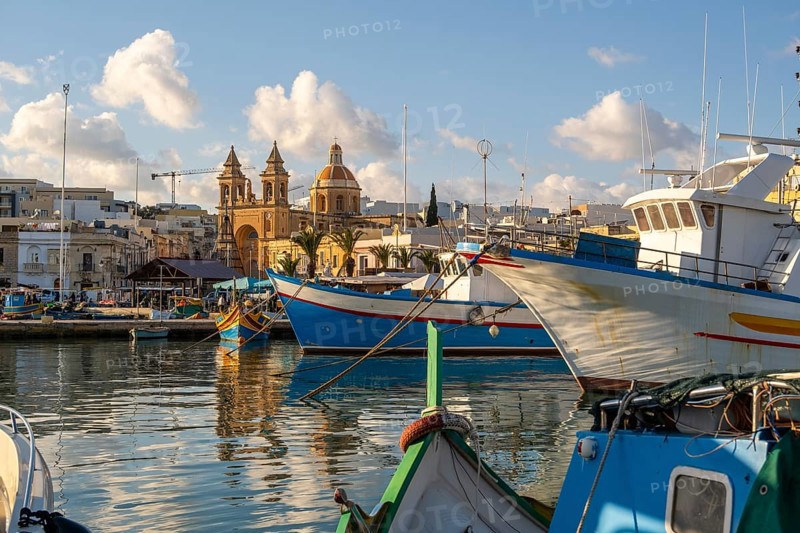Beautiful view of Marsaxlokk, traditional maltese fisherman village on south of the island, Malta