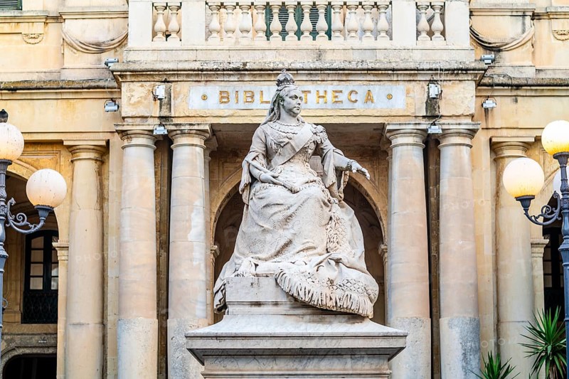 Queen Victoria Statue by Malta National Library in capital city La Valletta, Malta