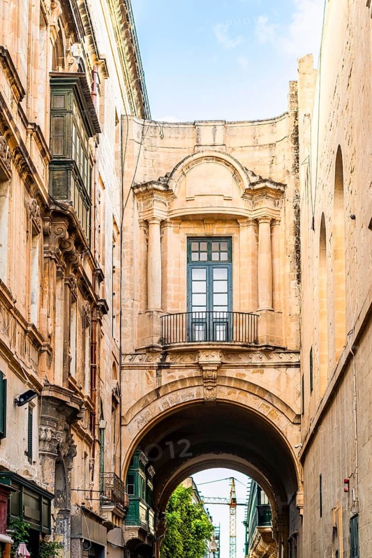 Beautiful architectural arch detail by Malta National Library in capital city La Valletta