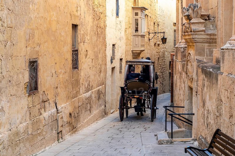 Horse carriage on historic street of L-Imdina, Rabat, Malta