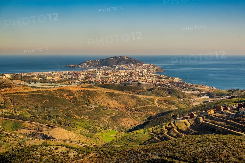Amazing landscape of Ceuta in Spain, with morrocan mountains in the foreground