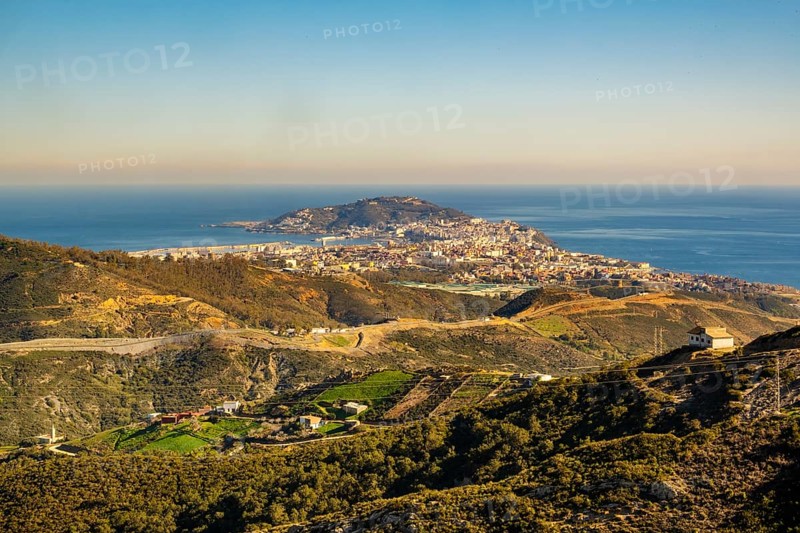 Amazing landscape of Ceuta in Spain, with morrocan mountains in the foreground