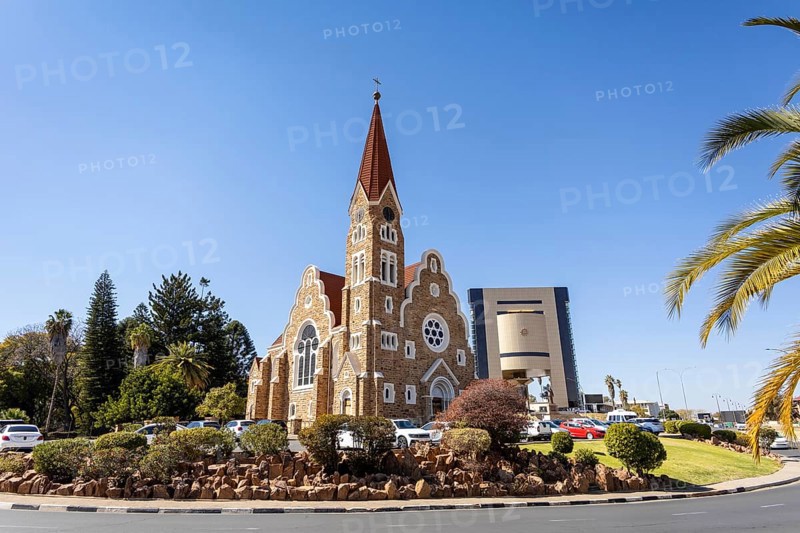 Christuskirche is a historic Lutheran church built between 1907 and 1910 during the German colonial period, Windhoek, Namibia