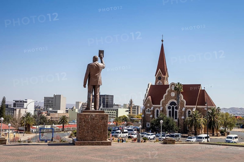 The bronze statue of Dr. Sam Nujoma in Windhoek, Namibia - August 11, 2025