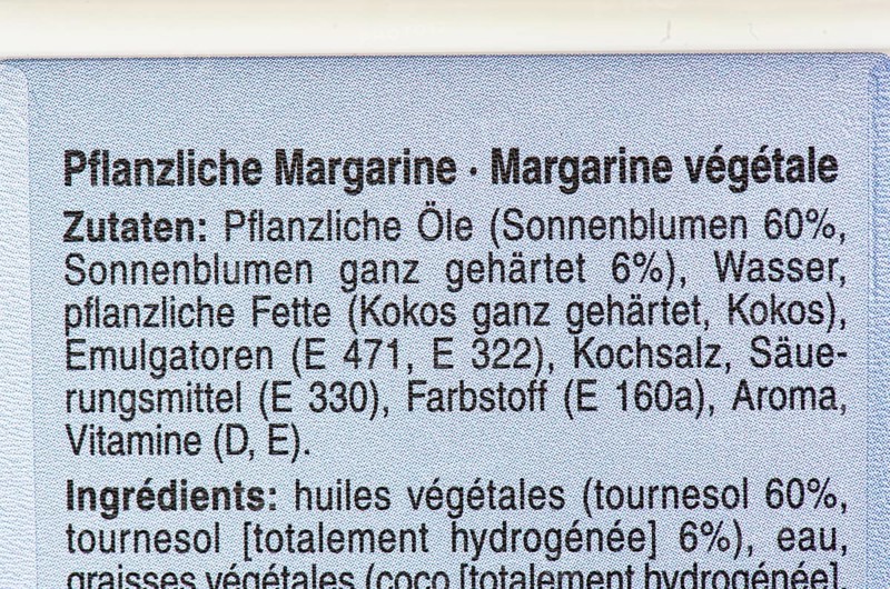 List of ingredients on a packet of margarine