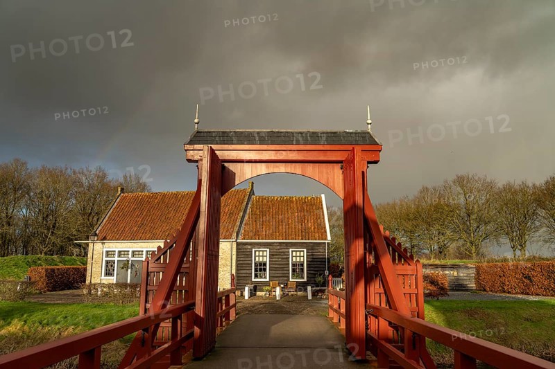 Drawbridge of the inhabited former Bourtange fortress, Groningen, Netherlands