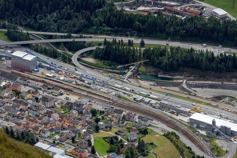 Traffic jam on the Gotthard motorway, northbound, Airolo tunnel entrance, Ticino, Switzerland