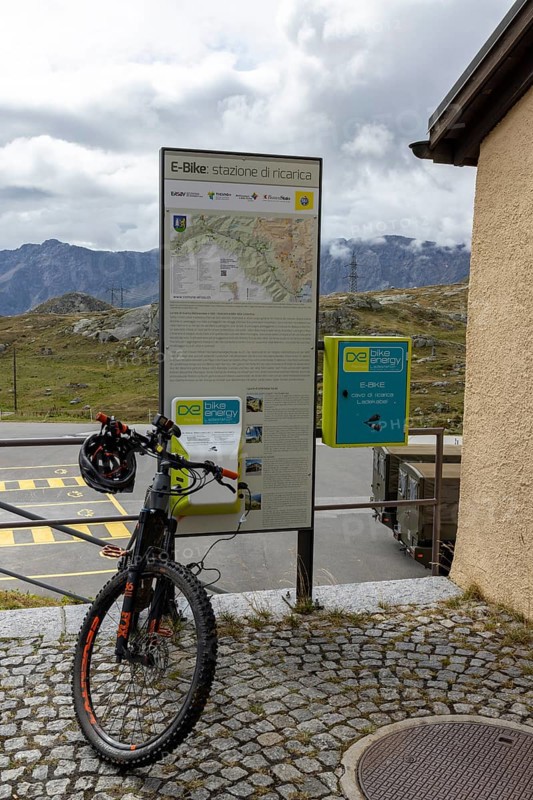 E-bike charging station at the Gotthard Hospice at the top of the pass, Gottardo, Ticino, Switzerland