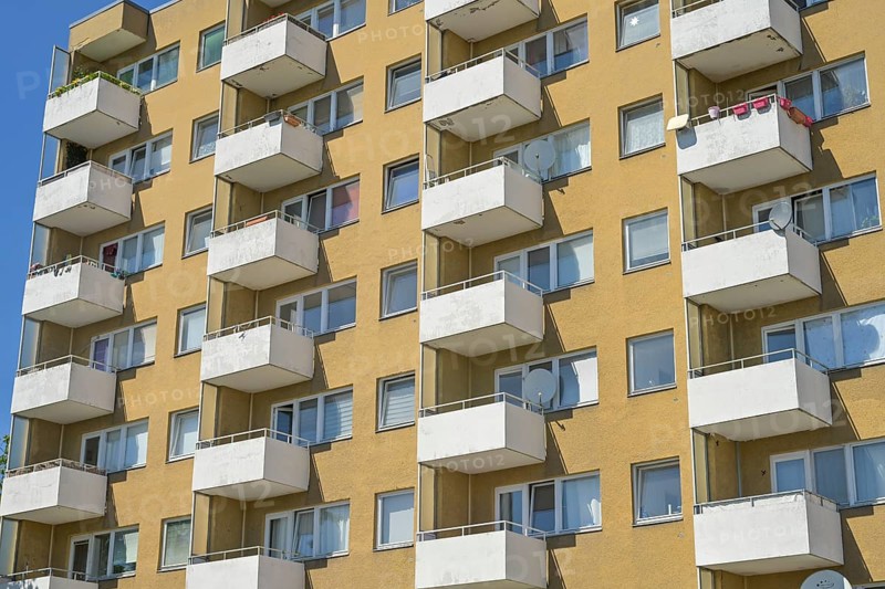 Residential building, prefabricated building, balconies, Olbersstraße, Charlottenburg, Charlottenburg-Wilmersdorf, Berlin, Germany