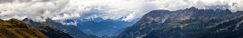View over Passo Scimfuss into the upper Leventina, on the left Ritom area, on the right Bedretto, Airolo, Ticino, Switzerland