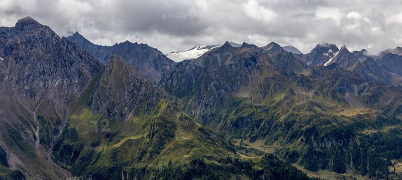 View over the Bedretto valley into the Cristallina area, Basodino glacier in the background, Airolo, Ticino, Switzerland