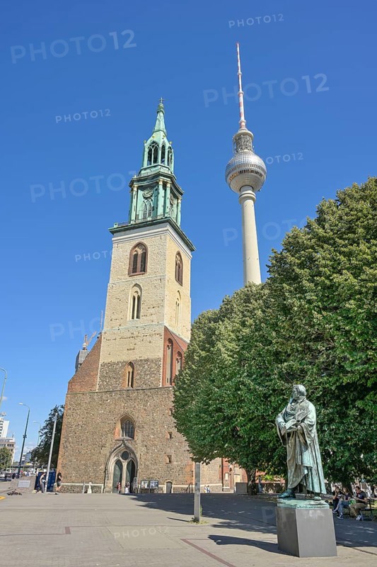 St Mary's Church, Karl-Liebknecht-Straße, TV tower at Alexanderplatz, Mitte, Berlin, Germany