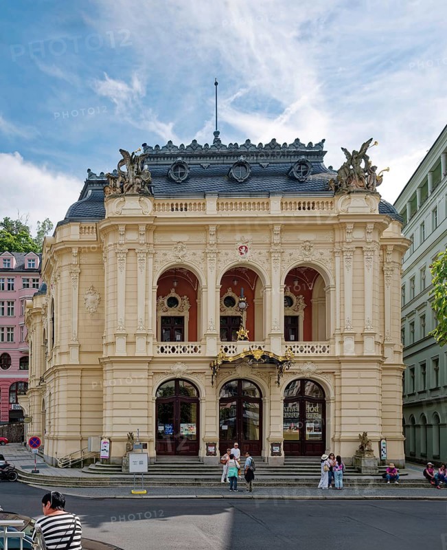 Karlovy Vary Municipal Theatre in the New Rococo style, old town, spa, healing spring, health, mineral, mineral water, illness, Karlovy Vary, Bohemia, Czech Republic