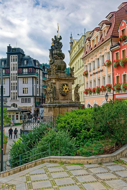 Trinity Column from 1716, Old Town, spa, healing spring, health, mineral, mineral water, illness, Karlovy Vary, Bohemia, Czech Republic