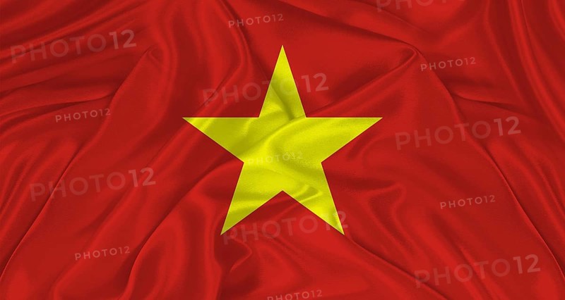 Flag of Vietnam with cloth texture. Close up of Vietnam flag waving