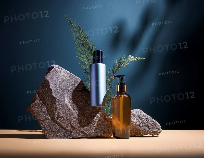 Skincare bottle showcased with dried flowers and a natural prop, creating a minimalist aesthetic. Ideal for branding eco-friendly beauty products or promoting sustainable and organic cosmetics, AI generated
