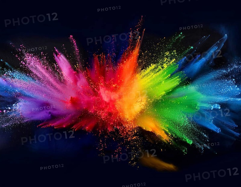 Colorful abstract art depicting a vibrant explosion of rainbow hues on a dark background, evoking creativity and artistic expression, AI generated