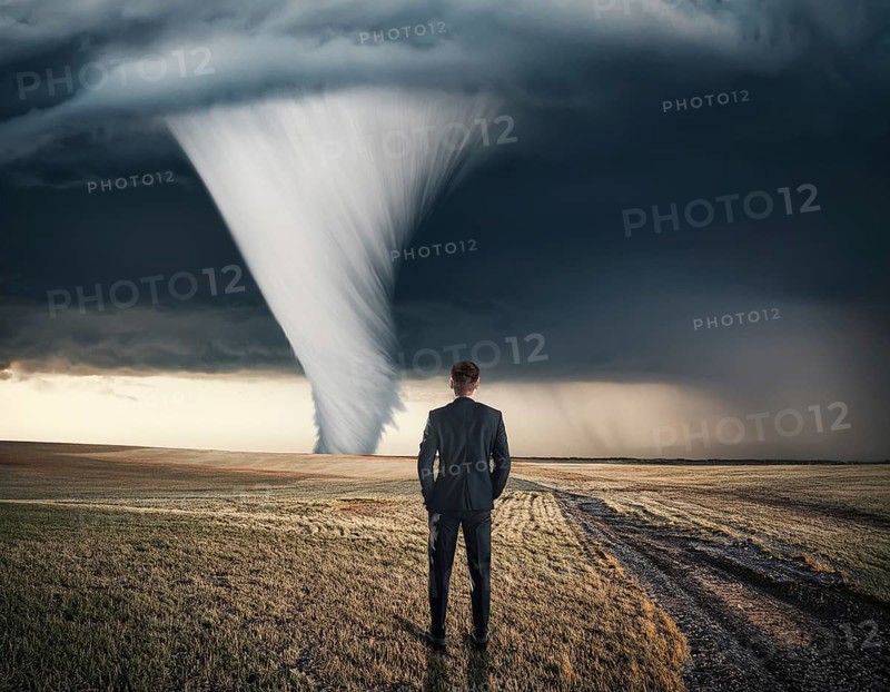 Tornado concept image showing powerful funnel cloud, symbolizing destructive natural forces, extreme weather, and atmospheric danger, AI generated