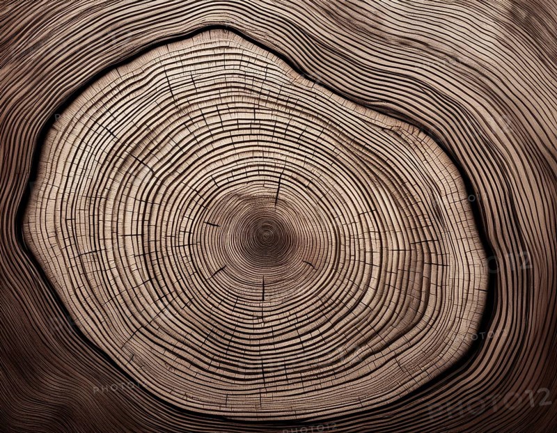 Detailed view of a tree cross-section highlighting its growth rings. Ideal for illustrating concepts of time, nature, or organic patterns, and can be used in educational or environmental projects, AI generated