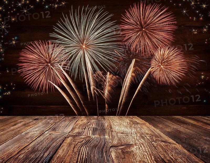 Elegant Fireworks Display Over Wooden Deck During Night Celebration, AI generated