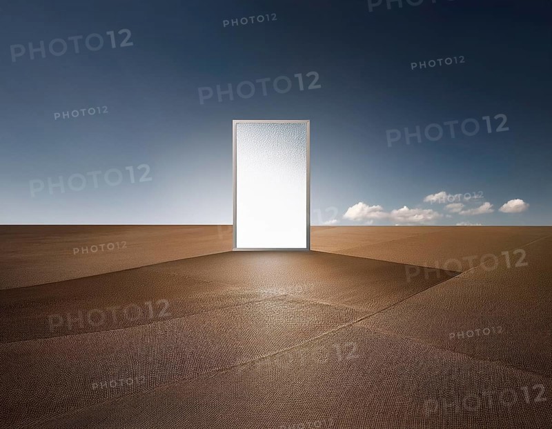 Glowing door is a portal to another world. Mysterious door with glowing light, AI generated