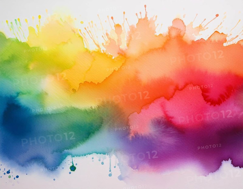 Bright watercolor art showcasing vibrant hues blending with artistic paint splashes, perfect for creative and artistic themes, AI generated