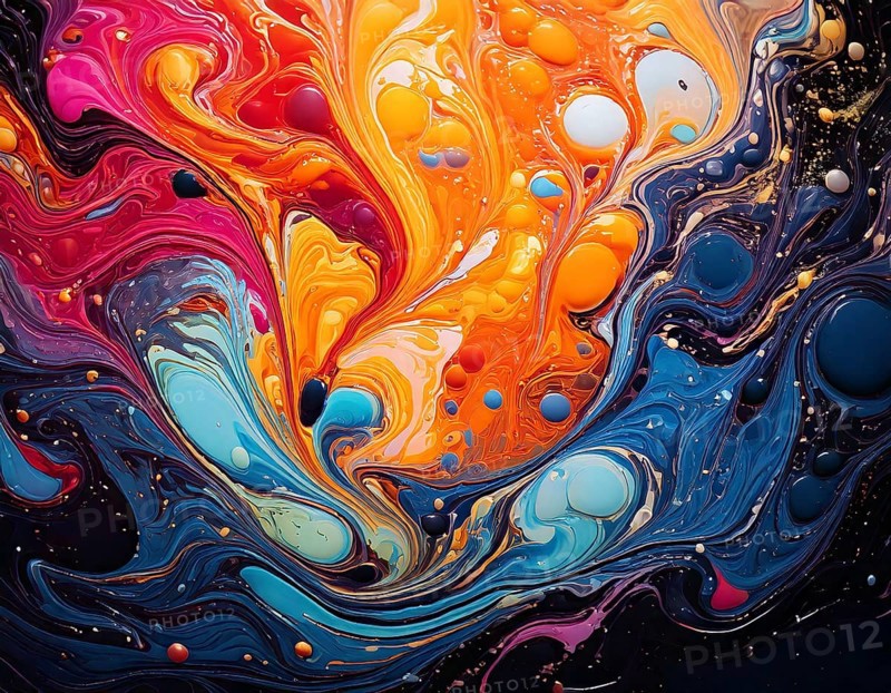 Abstract Marble Waves Acrylic Background. Abstract fluid art with swirling colors and bubbles, creating a dynamic effect, vibrant colors, AI generated