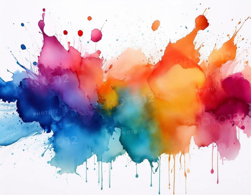 Vivid and colorful watercolor splashes blending into a visually dynamic abstract pattern, AI generated