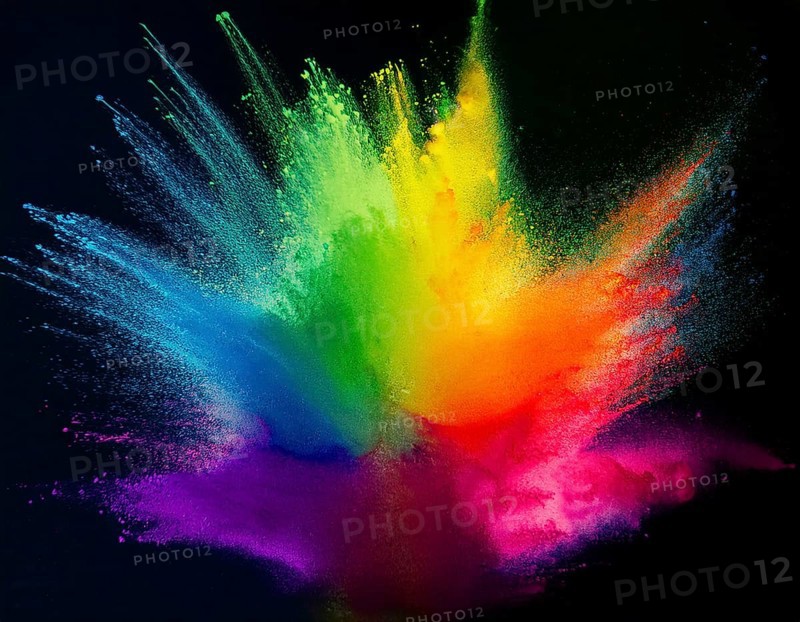 Colorful abstract art depicting a vibrant explosion of rainbow hues on a dark background, evoking creativity and artistic expression, AI generated