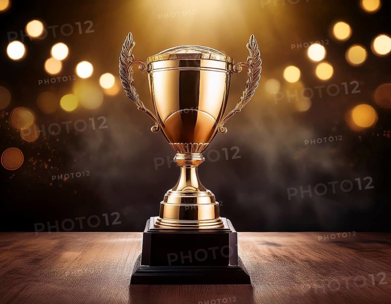Concept of celebration and achievement. Goal achievement concept.. Winner champion trophy cup, AI generated
