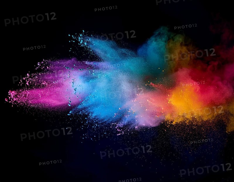 A colorful explosion powder on black background.. Multicolored powder explosion, AI generated