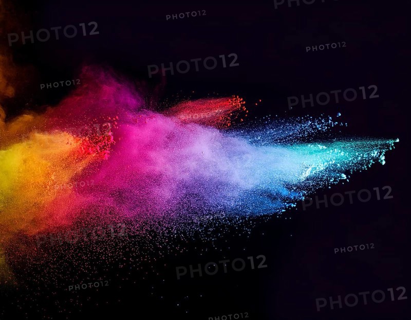 A colorful explosion powder on black background.. Multicolored powder explosion, AI generated