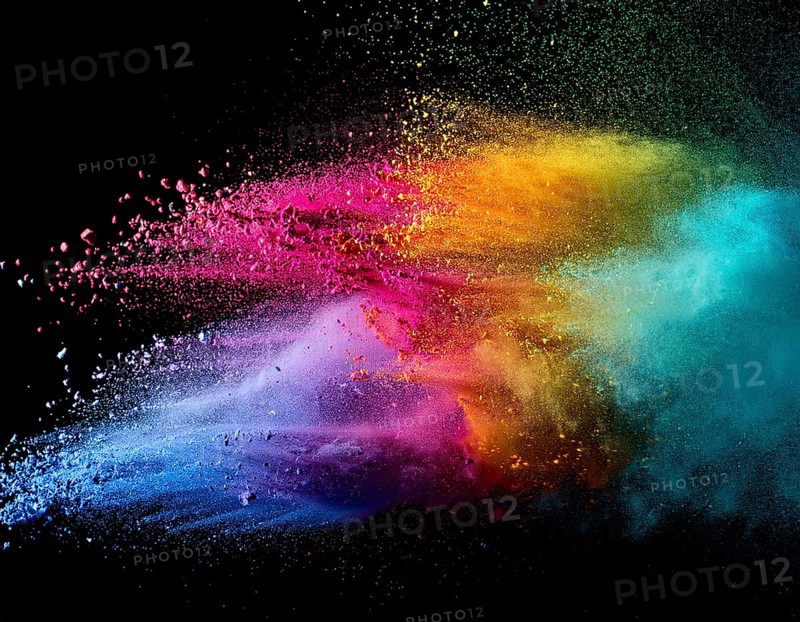 A colorful explosion powder on black background.. Multicolored powder explosion, AI generated