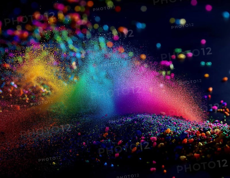 A colorful explosion powder on black background.. Multicolored powder explosion, AI generated