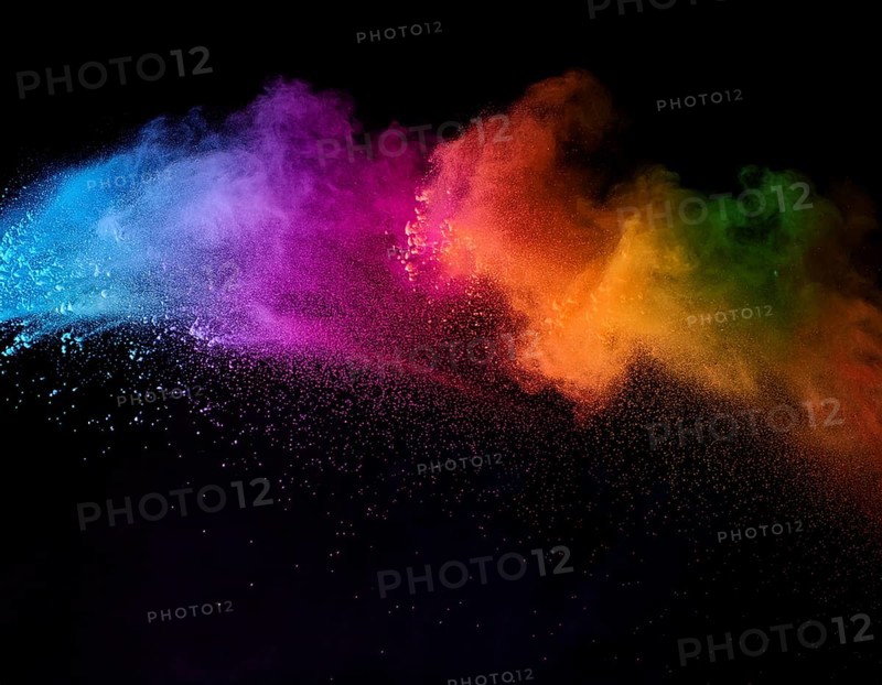 A colorful explosion powder on black background.. Multicolored powder explosion, AI generated