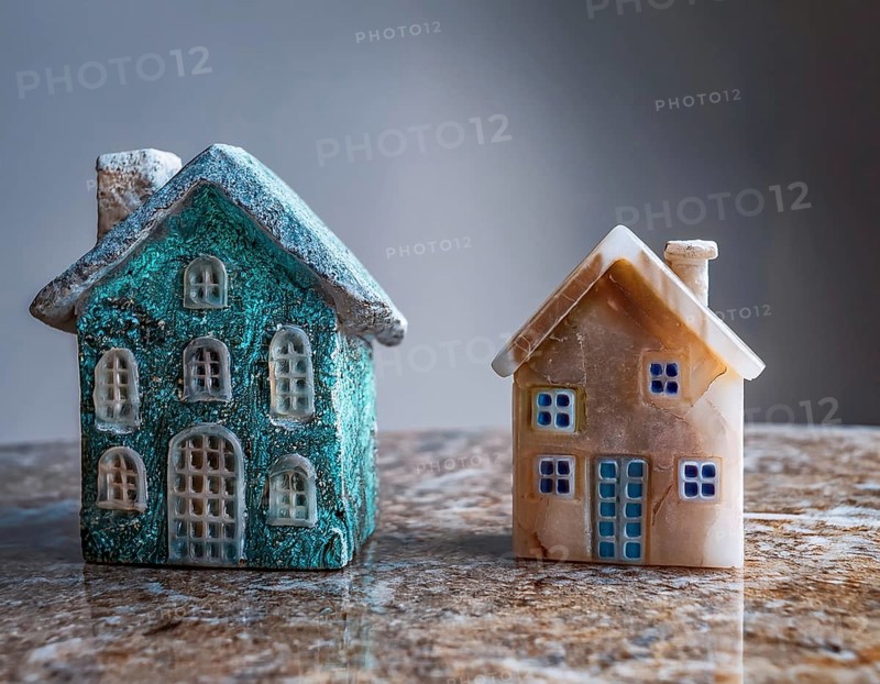 A collection of small model houses with cozy lighting, creating a warm and inviting atmosphere, AI generated